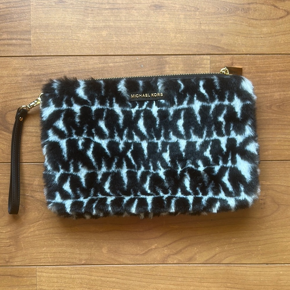 Michael Kors Black and White Fur Clutch